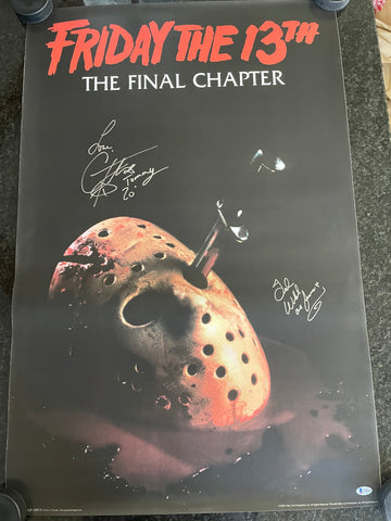 Corey Feldman Ted White signed 24"x36" Jason Voorhees Friday the 13th Part 4 Poster - Beckett COA