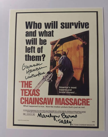 Gunnar Hansen Marilyn Burns signed 11" x 14" Leatherface Texas Chainsaw Massacre Poster - ACOA