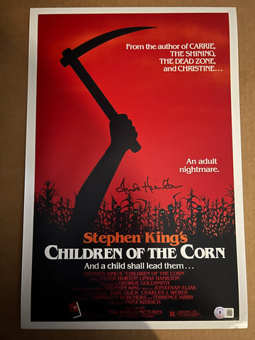 Linda Hamilton signed 12"x18" Children of the Corn poster - Beckett COA