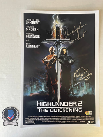 Michael Ironside Christopher Lambert signed 12"x18" Highlander poster - Beckett COA