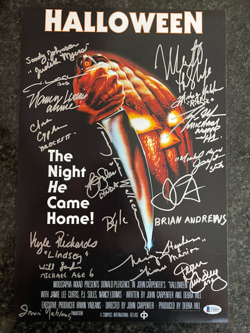 18 Cast Member signed Halloween 12"x18" poster - Beckett COA