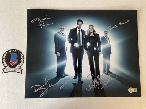 David Duchovny Gillian Anderson Mitch Pileggi William B Davis signed 11x14" X Files photo - Beckett COA