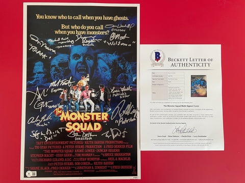 Cast signed by 13 Monster Squad 12"x18" poster - Beckett LOA