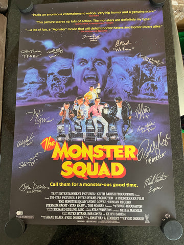 Cast signed by 13 Monster Squad 27"x40" poster - Beckett LOA