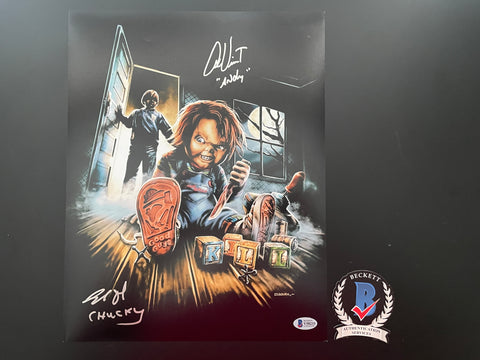 Brad Dourif Alex Vincent signed 11"x14" Chucky Child's Play artwork - Beckett COA