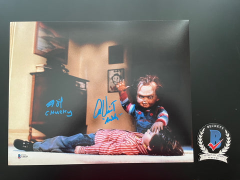 Brad Dourif Alex Vincent signed 11"x14" Chucky Child's Play photo - Beckett COA