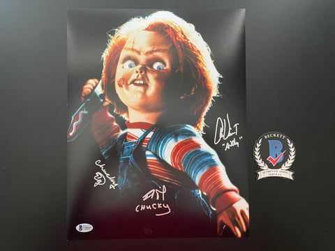 Brad Dourif Alex Vincent Ed Gale signed 11"x14" Chucky Child's Play photo - Beckett COA