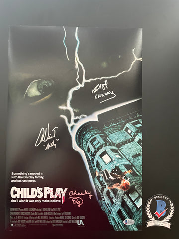 Brad Dourif Alex Vincent Ed Gale signed 12"x18" Child's Play poster - Beckett COA