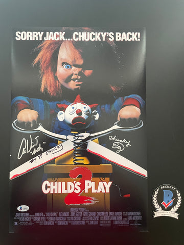 Brad Dourif Alex Vincent Ed Gale signed 12"x18" Child's Play 2 poster - Beckett COA