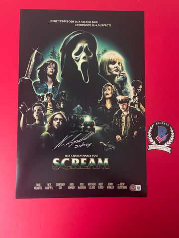 Neve Campbell signed 12"x18" Scream Wes Craven poster - Beckett COA