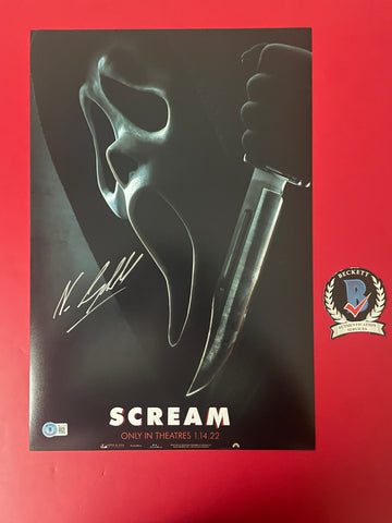Neve Campbell signed 12"x18" Scream Wes Craven poster - Beckett COA