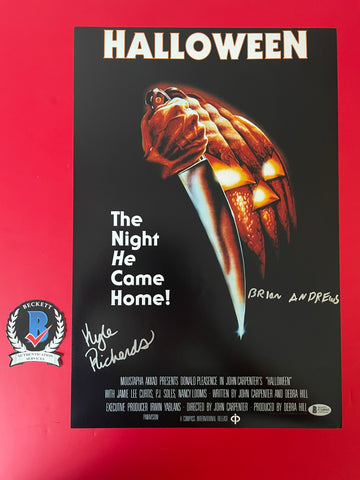 Brian Andrews Kyle Richards signed 12"x18" Halloween Michael Myers poster - Beckett COA