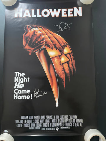 John Carpenter Kyle Richards signed 24"36" Halloween Michael Myers poster - Beckett COA