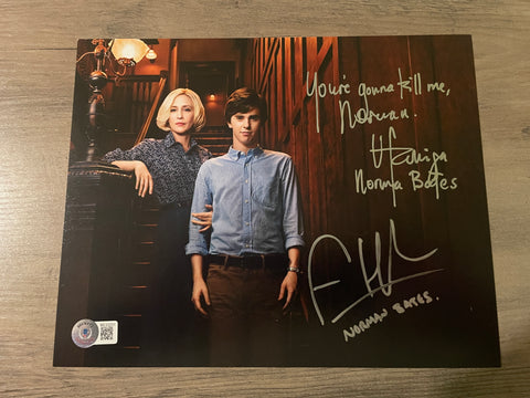 Vera Farmiga Freddie Highmore signed 8"x10" Bates Motel photo - Beckett COA